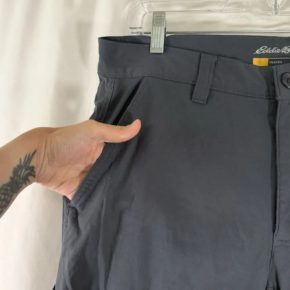 Eddie Bauer Travex Hiking Pants Men's 34x30 Grey Flat Front Chino Slash Pocket